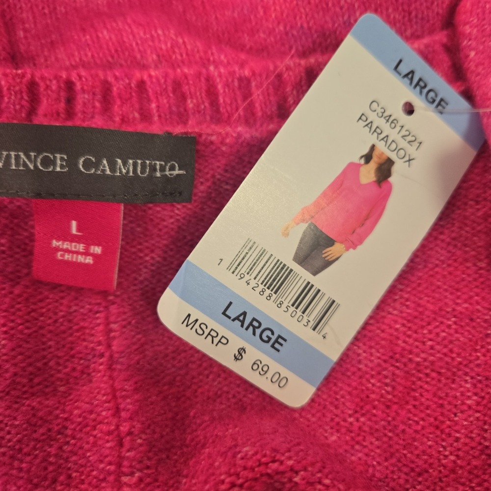Vince Camuto Large Women's Pullover V-neck Paradox Pink Marled Sweater NWT $69 - Picture 5 of 7